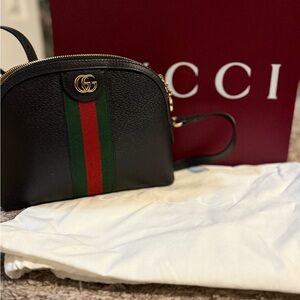 Calfskin GG Web Small Ophidia Dome Shoulder Bag Black